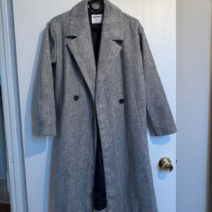 Long Slouchy Double-Breasted Peacoat - Size XS